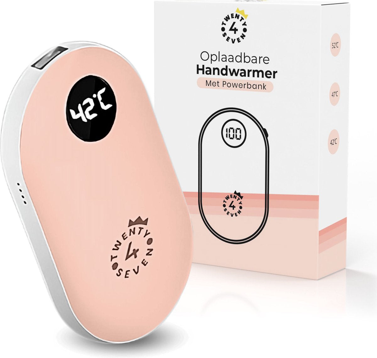 Twenty4seven® 2 in 1 Elektrische Handwarmer - Handwarmers Elektrisch - 4 tot 6u Warmte - Handverwarmer met Powerbank - Roze - Herbruikbaar & USB Oplaadbaar - Twenty4seven®