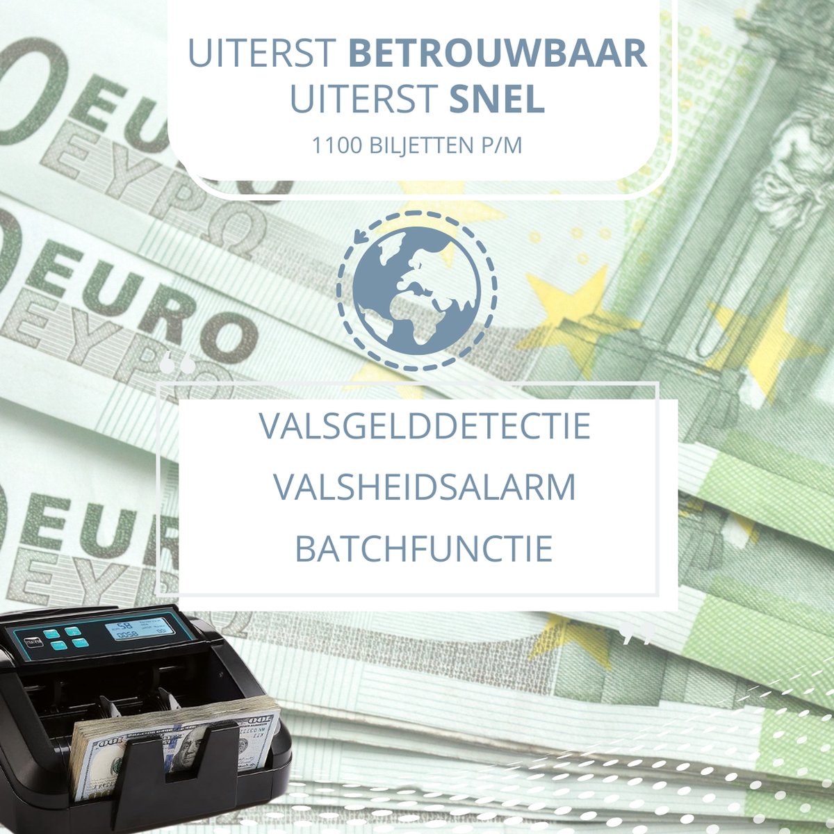Twenty4seven® Geldtelmachine - 4-Voudige Biljettelmachine - Geldteller - Valsgelddetector - Vals Geld Detectie - 1000 Biljetten per Minuut - Twenty4seven®