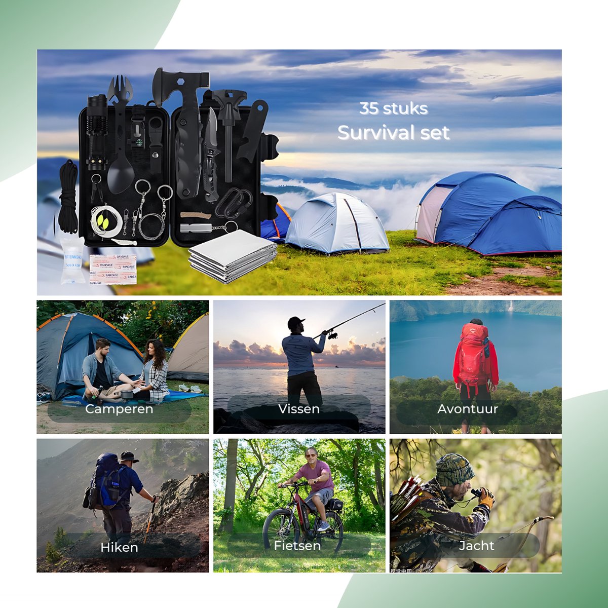 Twenty4seven® Survival Kit 35 Delig - Noodpakket - Survival Mes - Overlevingspakket Outdoor - EHBO Kit - Twenty4seven®