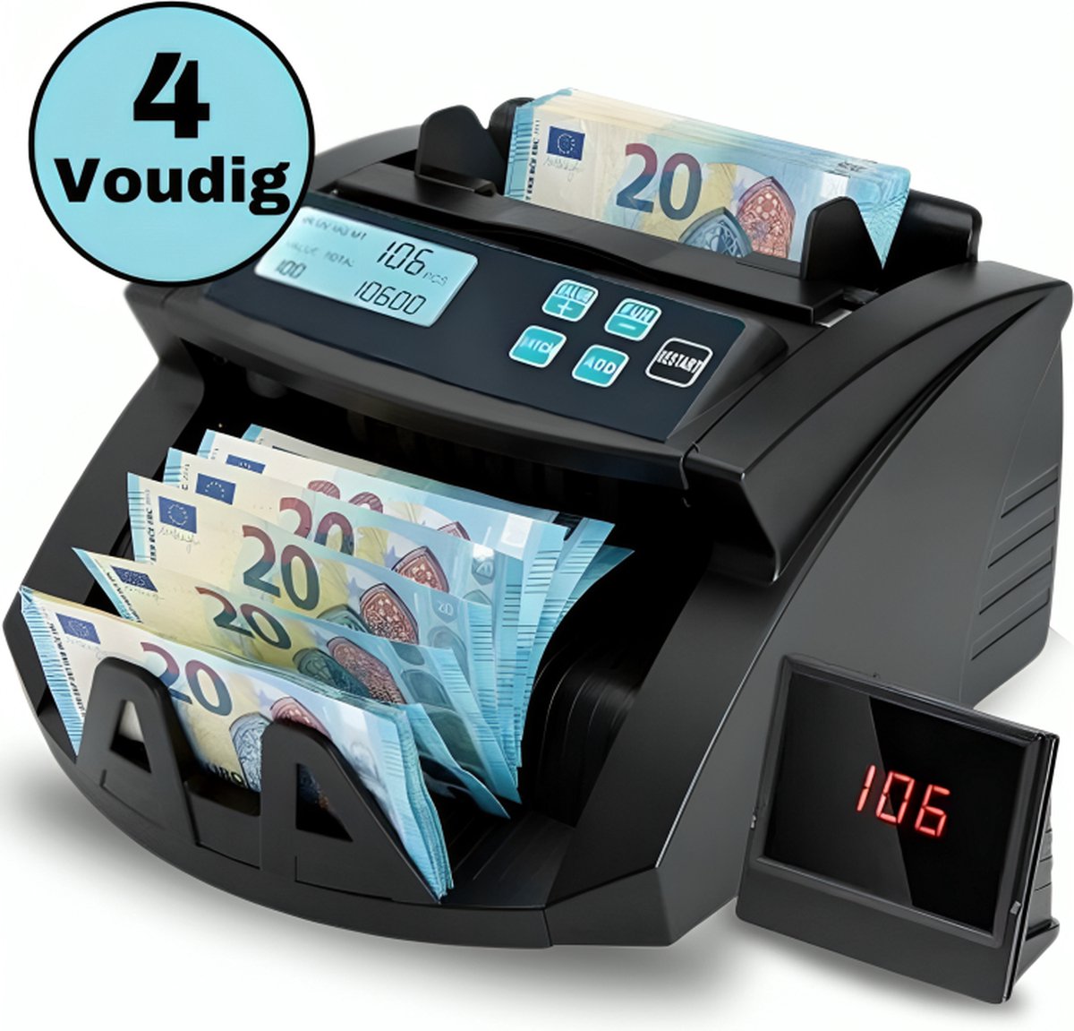 Twenty4seven® Geldtelmachine - 4-Voudige Biljettelmachine - Geldteller - Valsgelddetector - Vals Geld Detectie - 1000 Biljetten per Minuut - Twenty4seven®