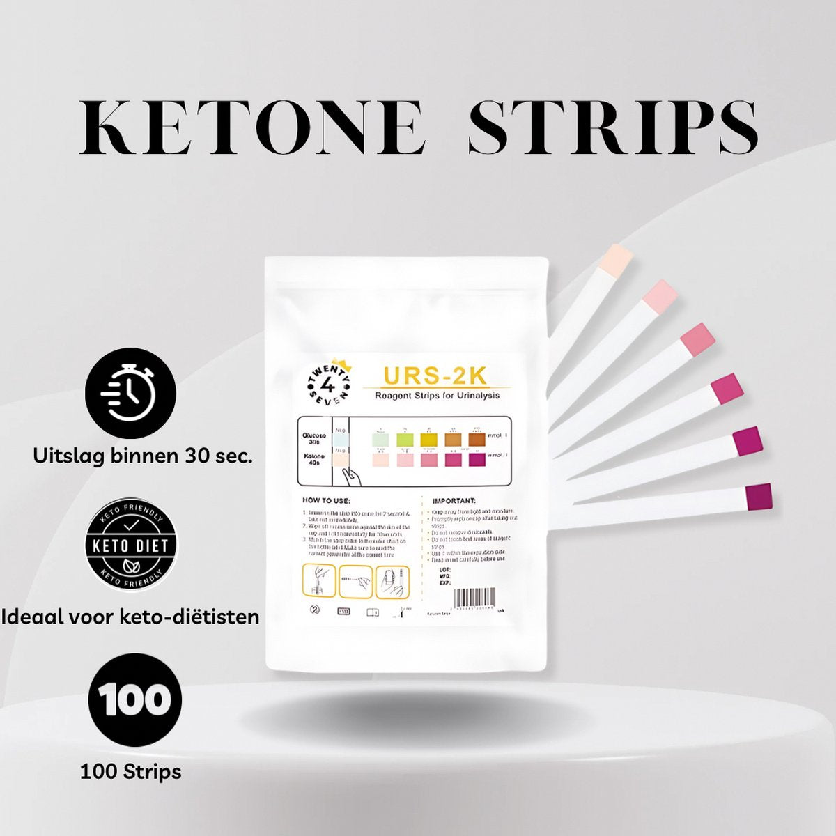 Twenty4seven® Ketonentest (100 strips) - Ketose Strips - Keto - Ketonen Meter - Afvallen - URS-2K - Twenty4seven®