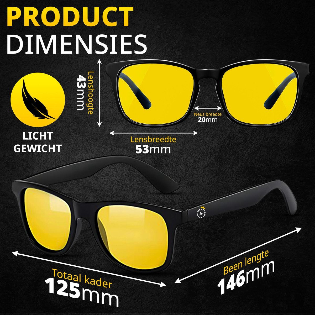 Twenty4seven® Nachtbril Auto - Night Vision Bril - Unisex - Voor Nachtblindheid & Felle Koplampen - Zwarte Frame - Twenty4seven®