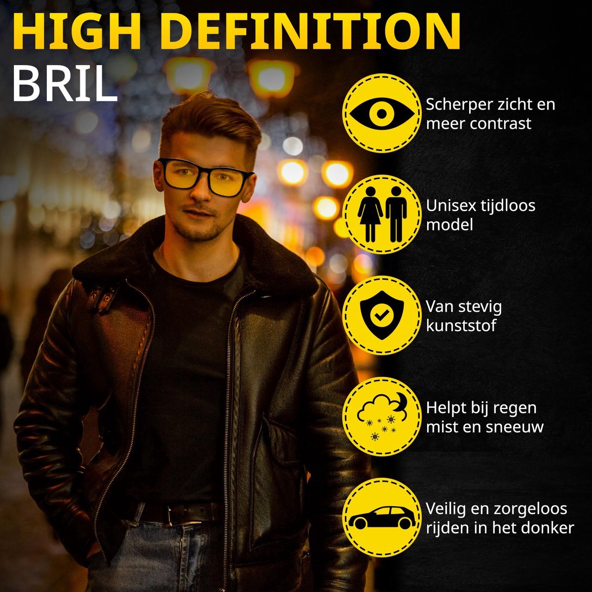 Twenty4seven® Nachtbril Auto - Night Vision Bril - Unisex - Voor Nachtblindheid & Felle Koplampen - Zwarte Frame - Twenty4seven®