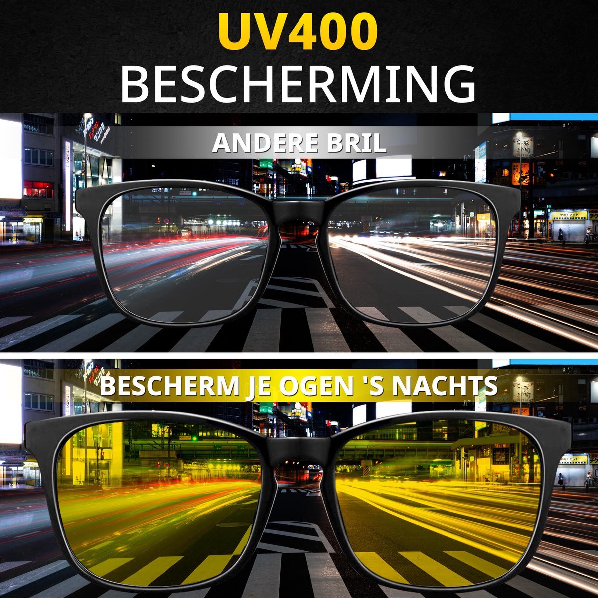 Twenty4seven® Nachtbril Auto - Night Vision Bril - Unisex - Voor Nachtblindheid & Felle Koplampen - Zwarte Frame - Twenty4seven®