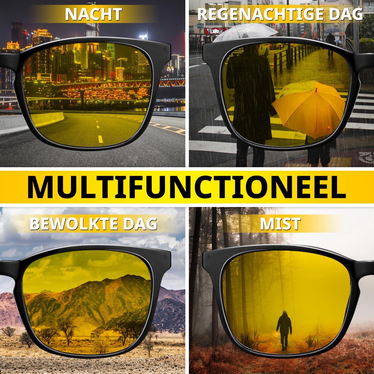 Twenty4seven® Nachtbril Auto - Night Vision Bril - Unisex - Voor Nachtblindheid & Felle Koplampen - Zwarte Frame - Twenty4seven®