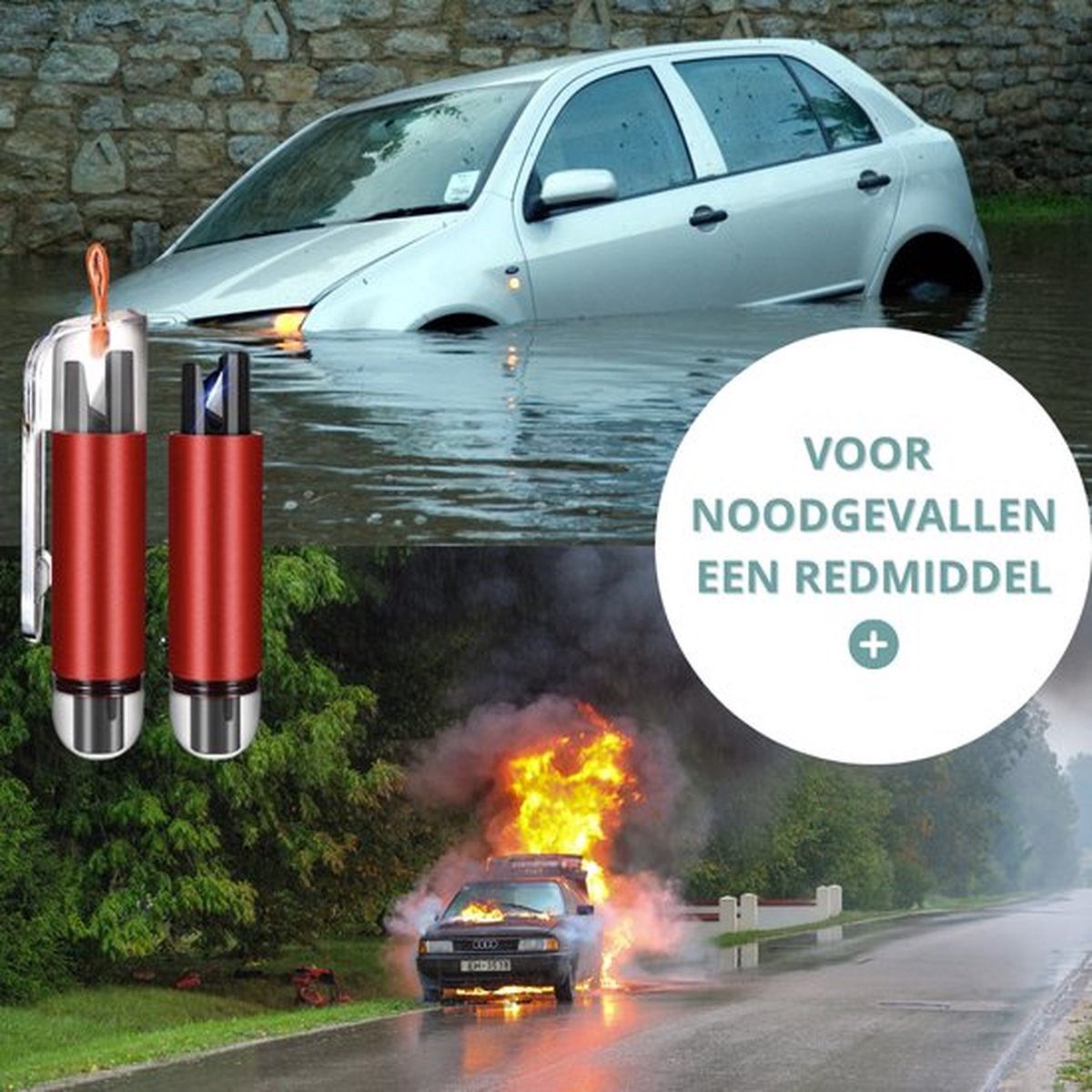 Twenty4seven® 2 in 1 Veiligheidshamer - Noodhamer Auto - LifeHammer met Gordelsnijder - Inclusief Testglas & Zelfklevende Houder - Twenty4seven®