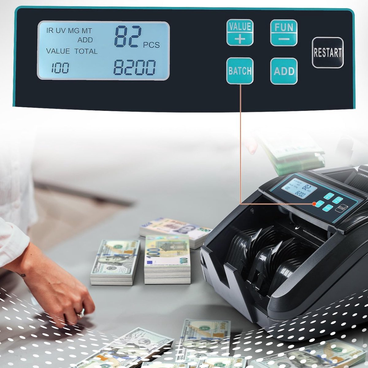 Twenty4seven® Geldtelmachine - 4-Voudige Biljettelmachine - Geldteller - Valsgelddetector - Vals Geld Detectie - 1000 Biljetten per Minuut - Twenty4seven®
