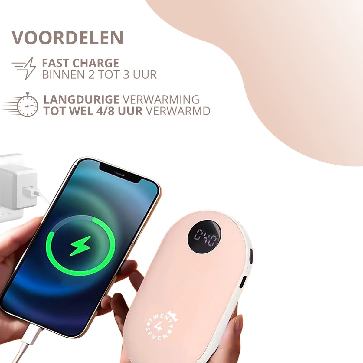 Twenty4seven® 2 in 1 Elektrische Handwarmer - Handwarmers Elektrisch - 4 tot 6u Warmte - Handverwarmer met Powerbank - Roze - Herbruikbaar & USB Oplaadbaar - Twenty4seven®