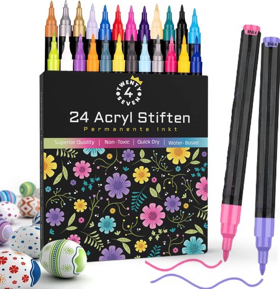 Twenty4seven® Acrylstiften 24 Stuks - Happy Stones Stiften - Acryl Verfstiften Set - Voor Volwassenen &#38; Kinderen - Twenty4seven®