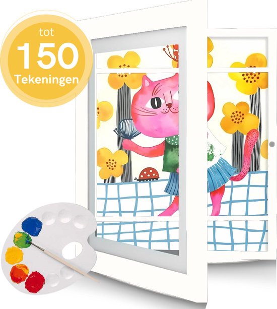 Twenty4seven® Houten Kindertekeningen Lijst - 10inch - Kindertekening Fotolijst - Wissellijst Tekening - A4 Lijstje - Tot Wel 150 Tekeningen - Inclusief Kwasten &#38; Palet - Twenty4seven®